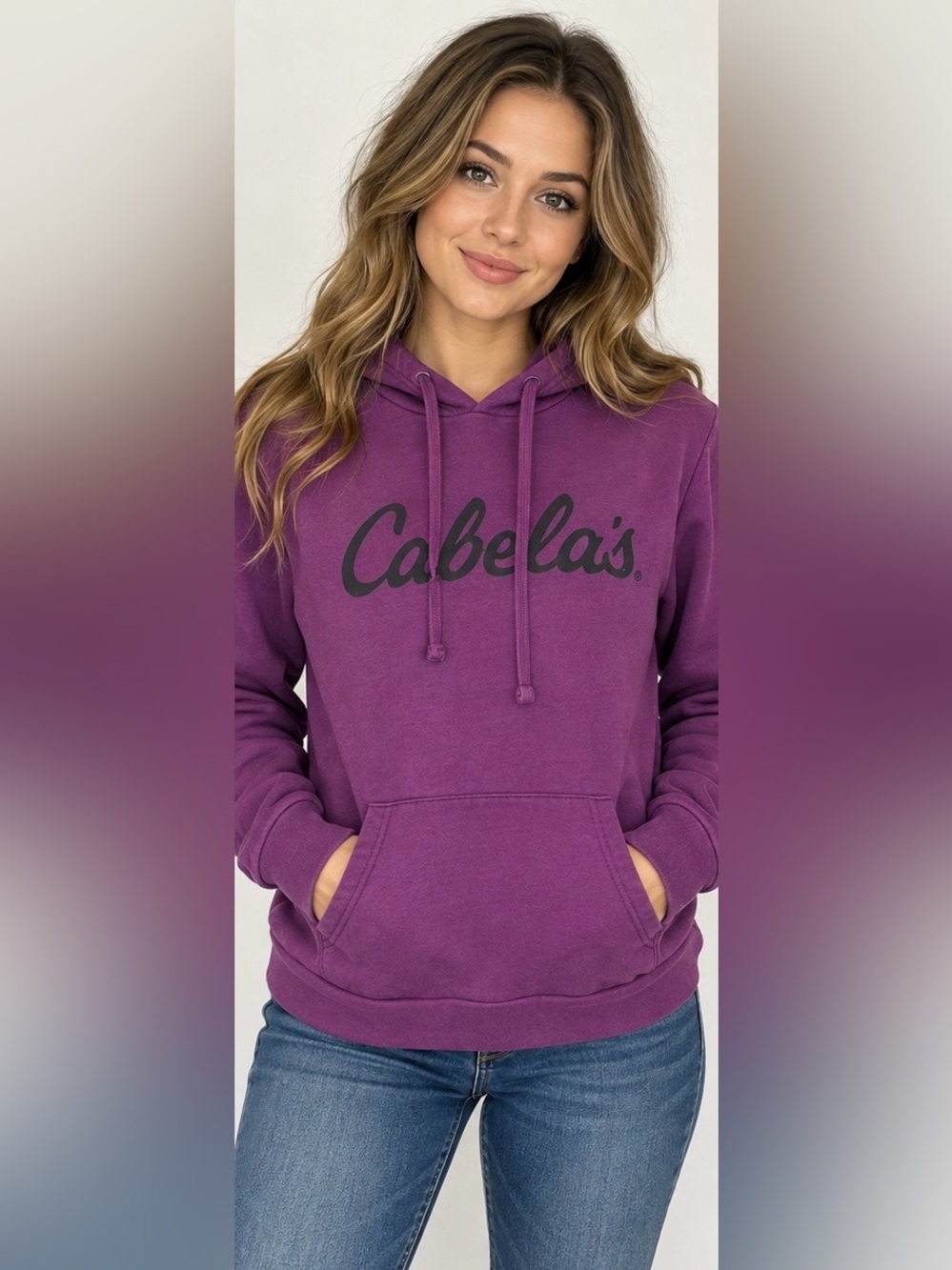 Cabela’s Purple Hoodie Size Small Pullover Fleece Logo Sweatshirt